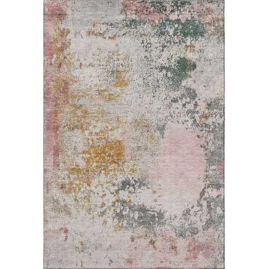 Pink And Copper Abstract Washable Area Rug With UV Protection Photo 4