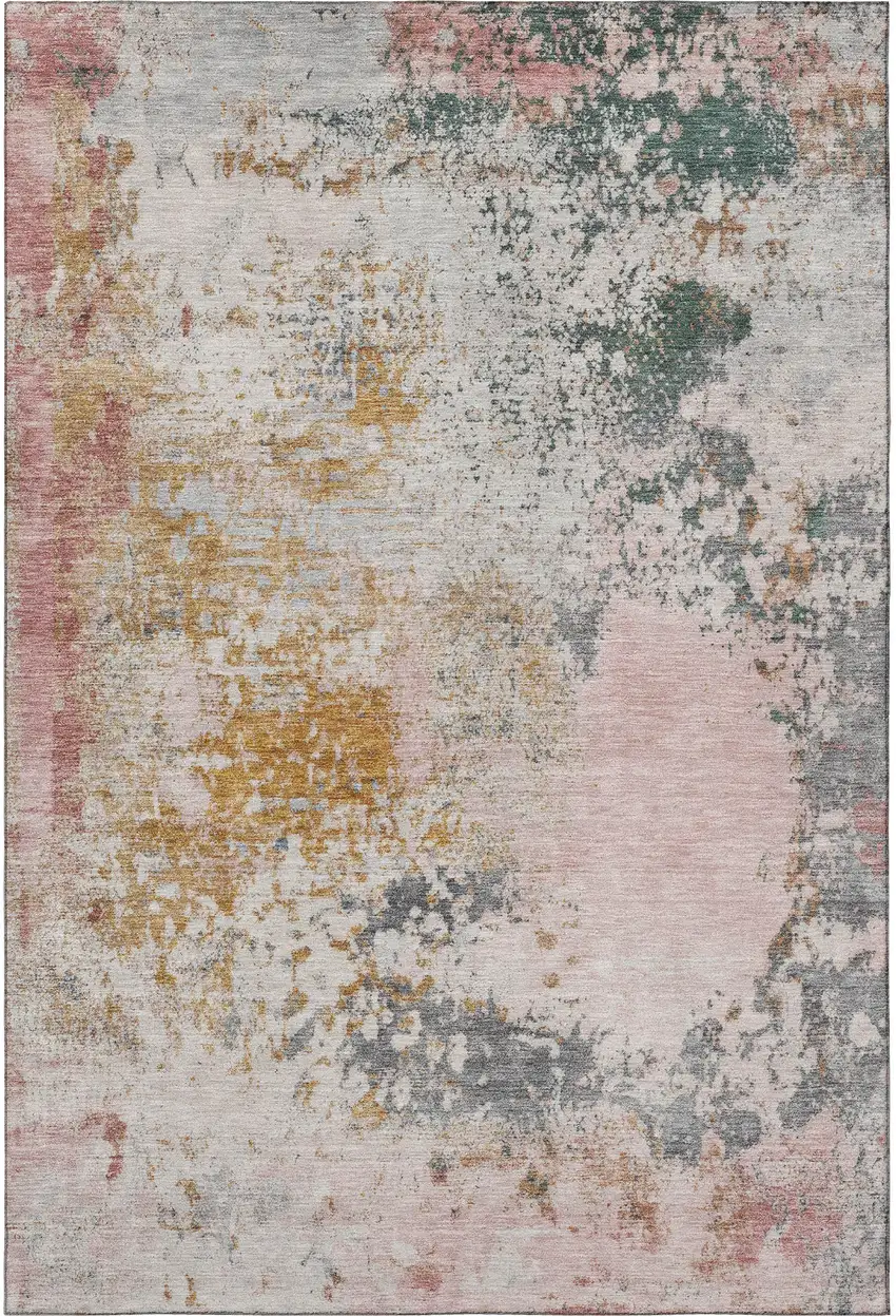 Pink And Copper Abstract Washable Area Rug With UV Protection Photo 4