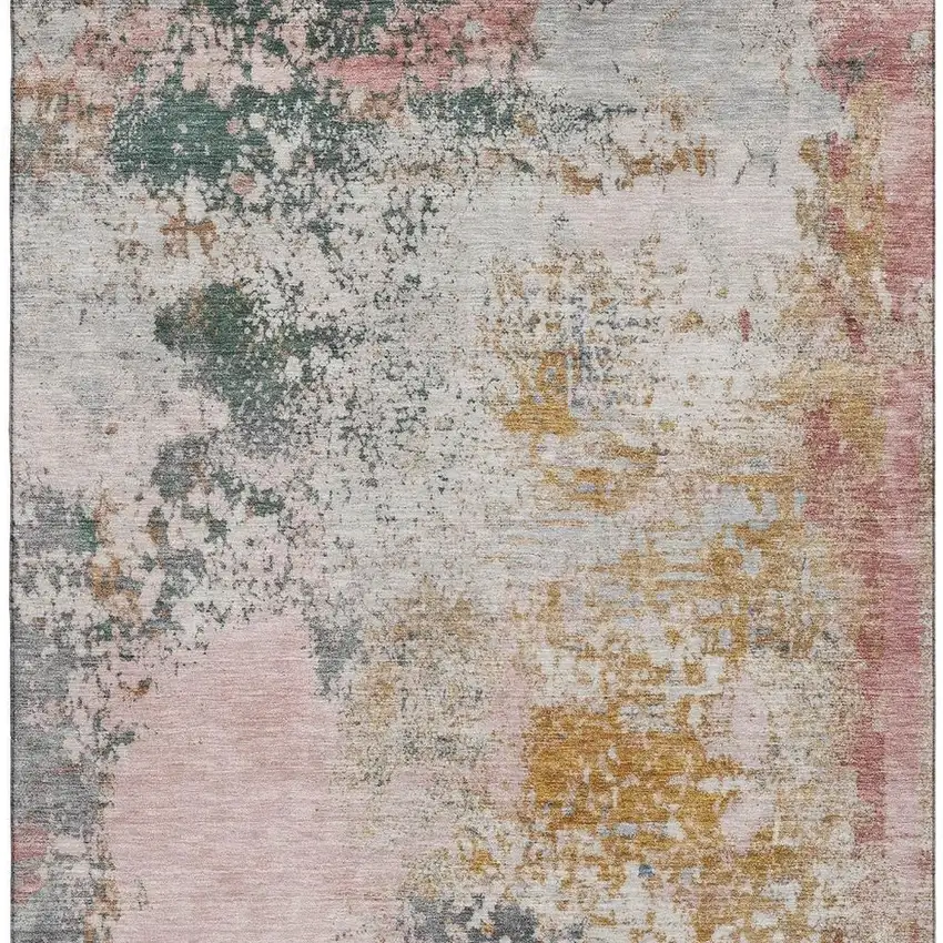 Pink And Copper Abstract Washable Area Rug With UV Protection Photo 3