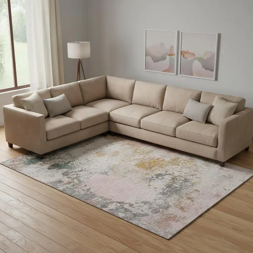 Pink And Copper Abstract Washable Area Rug With UV Protection Photo 2