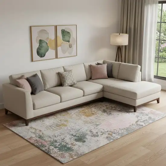 Pink And Copper Abstract Washable Area Rug With UV Protection Photo 2