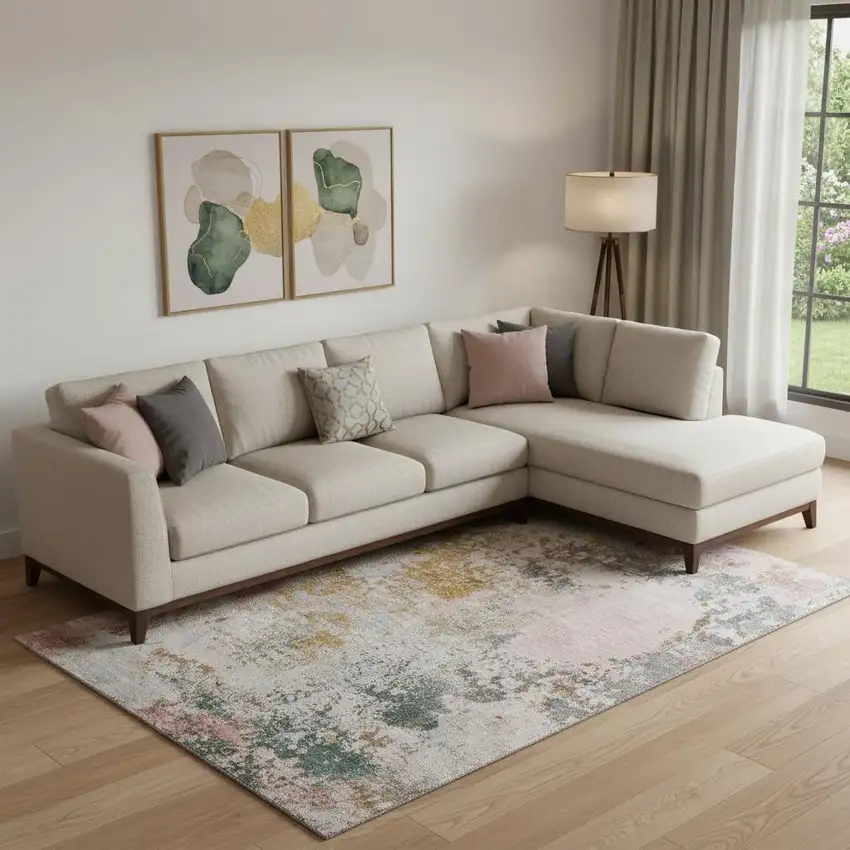 Pink And Copper Abstract Washable Area Rug With UV Protection Photo 2