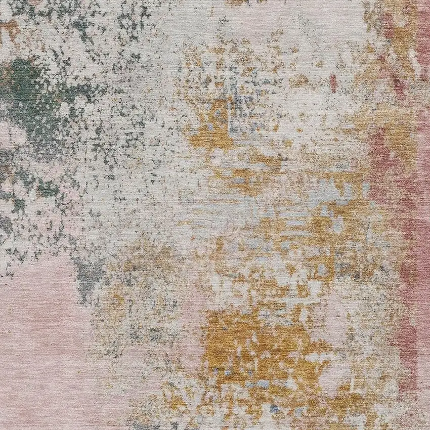 Pink And Copper Abstract Washable Area Rug With UV Protection Photo 3