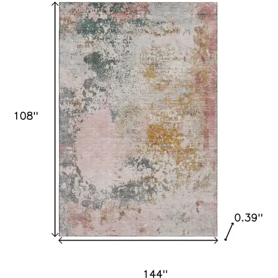 Pink And Copper Abstract Washable Area Rug With UV Protection Photo 9