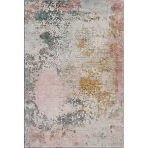 Photo of Pink And Copper Abstract Washable Area Rug With UV Protection