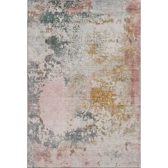 Pink And Copper Abstract Washable Area Rug With UV Protection Photo 1