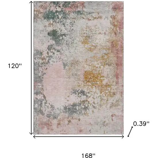 Pink And Copper Abstract Washable Area Rug With UV Protection Photo 9