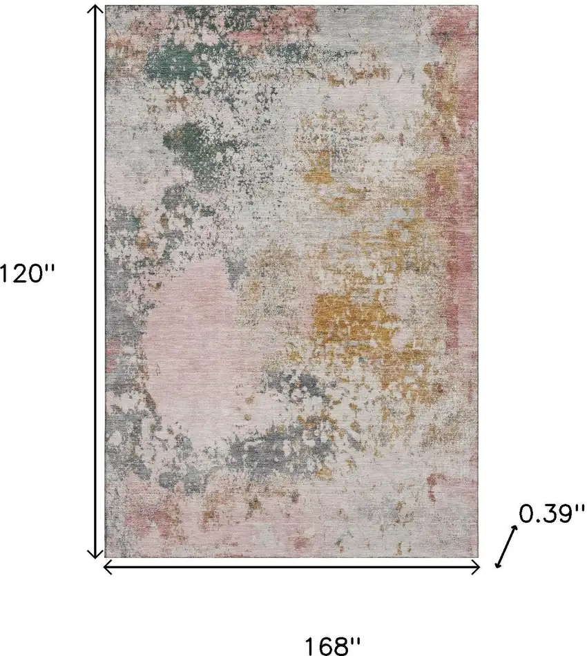 Pink And Copper Abstract Washable Area Rug With UV Protection Photo 9