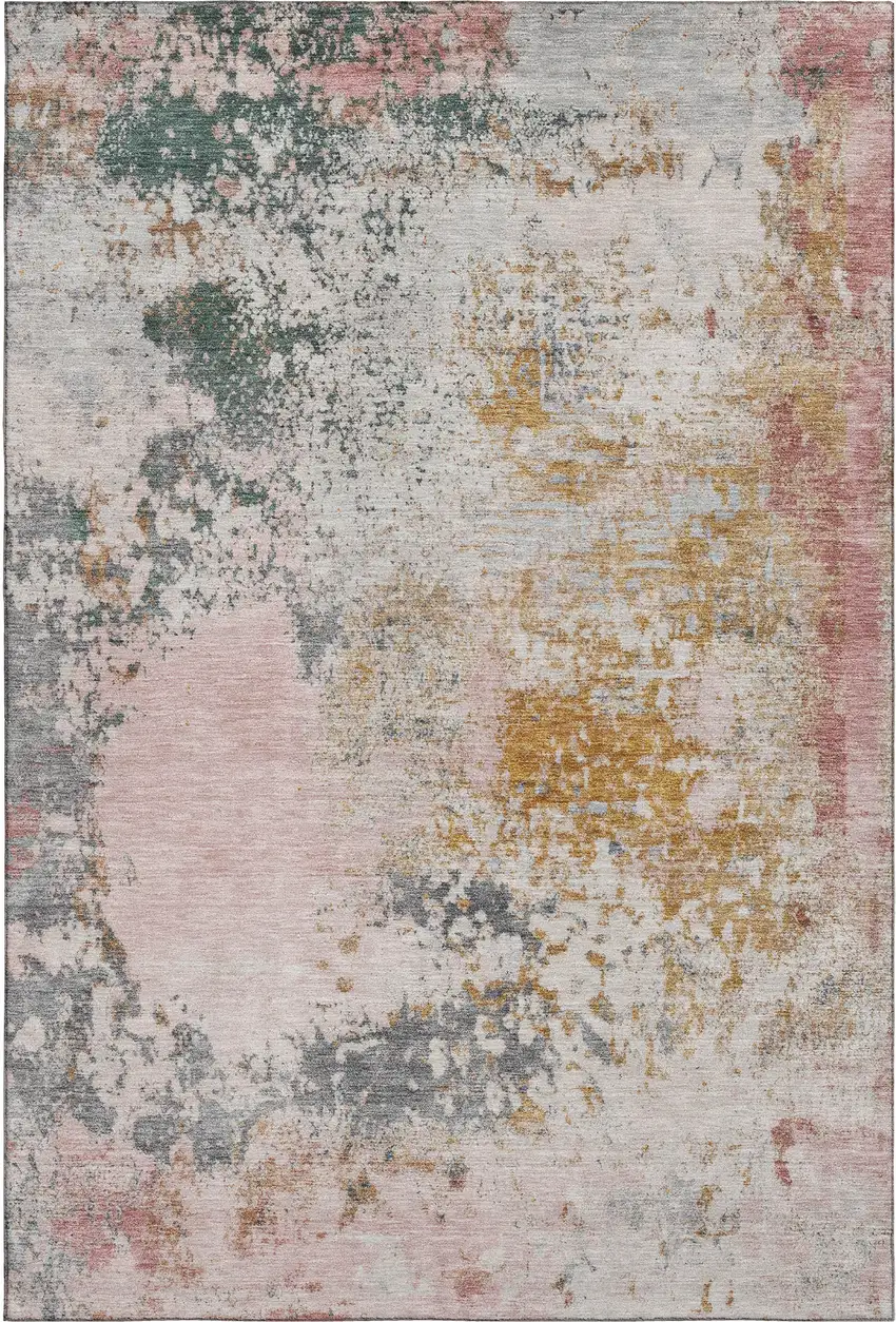 Pink And Copper Abstract Washable Area Rug With UV Protection Photo 1