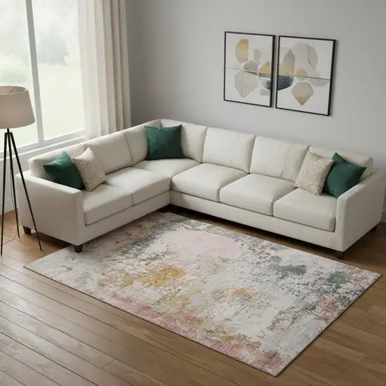 Pink And Copper Abstract Washable Area Rug With UV Protection Photo 2