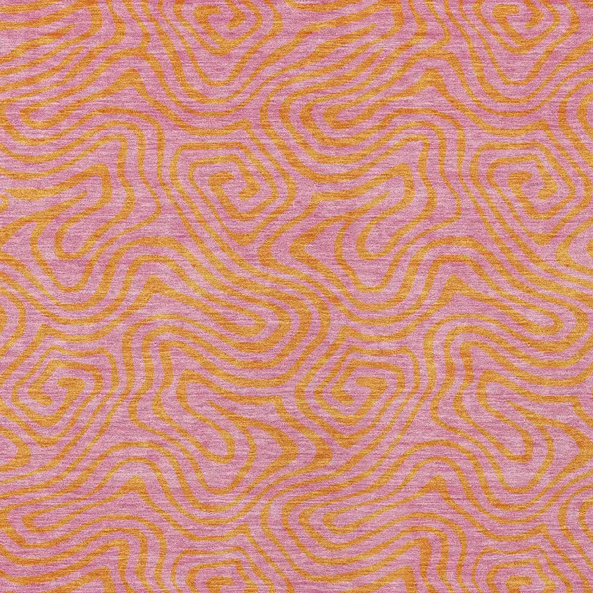 Pink And Copper Abstract Washable Indoor Outdoor Area Rug Photo 5