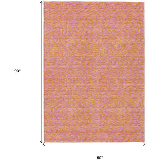 Pink And Copper Abstract Washable Indoor Outdoor Area Rug Photo 3