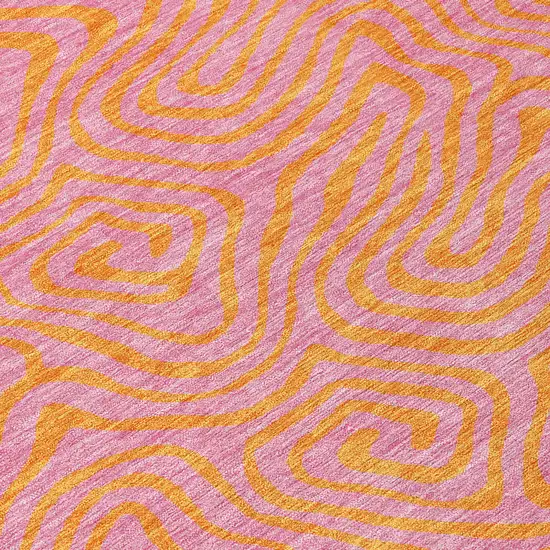 Pink And Copper Abstract Washable Indoor Outdoor Area Rug Photo 6