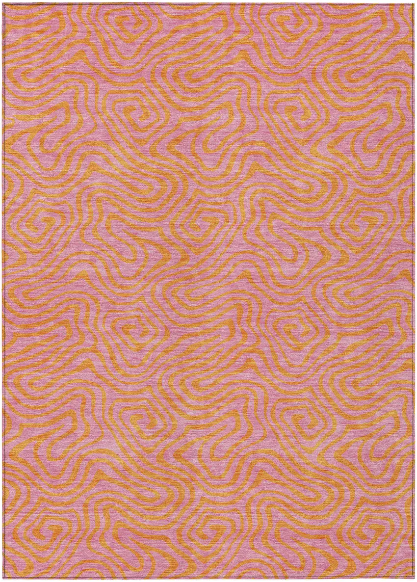 Pink And Copper Abstract Washable Indoor Outdoor Area Rug Photo 2