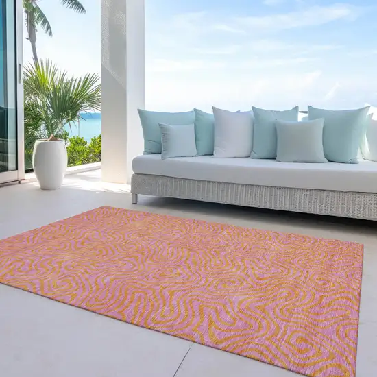 Pink And Copper Abstract Washable Indoor Outdoor Area Rug Photo 8