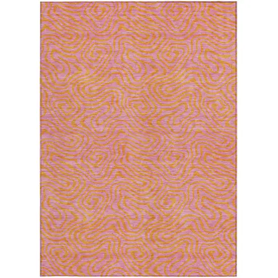 Pink And Copper Abstract Washable Indoor Outdoor Area Rug Photo 7