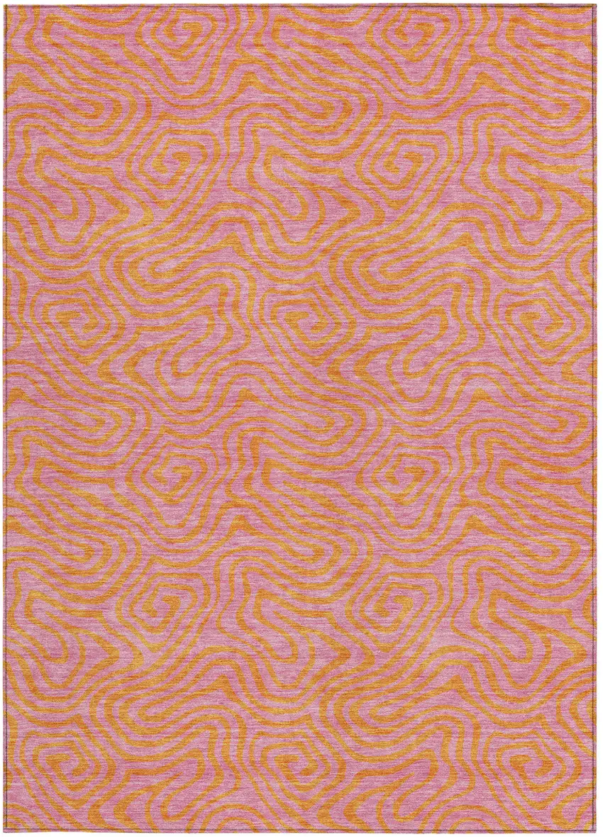 Pink And Copper Abstract Washable Indoor Outdoor Area Rug Photo 7