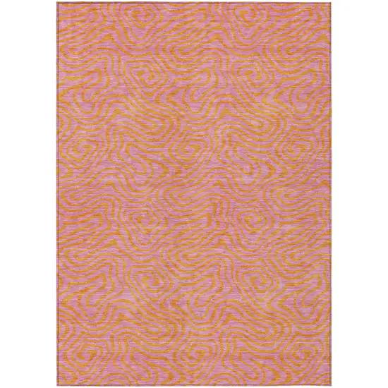 Pink And Copper Abstract Washable Indoor Outdoor Area Rug Photo 1