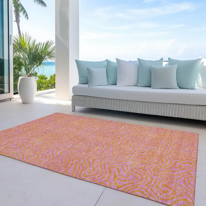 Pink And Copper Abstract Washable Indoor Outdoor Area Rug Photo 7
