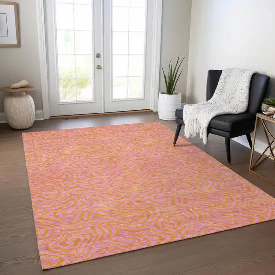 Pink And Copper Abstract Washable Indoor Outdoor Area Rug Photo 9