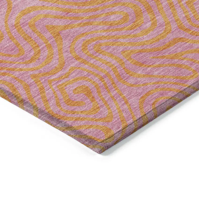 Pink And Copper Abstract Washable Indoor Outdoor Area Rug Photo 3