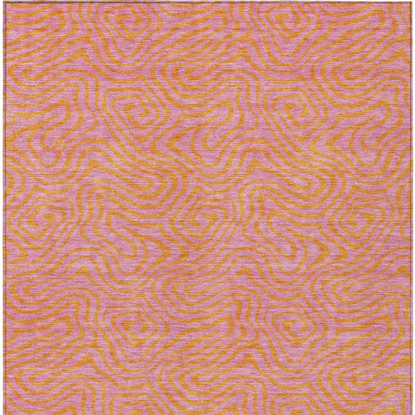 Pink And Copper Abstract Washable Indoor Outdoor Area Rug Photo 6