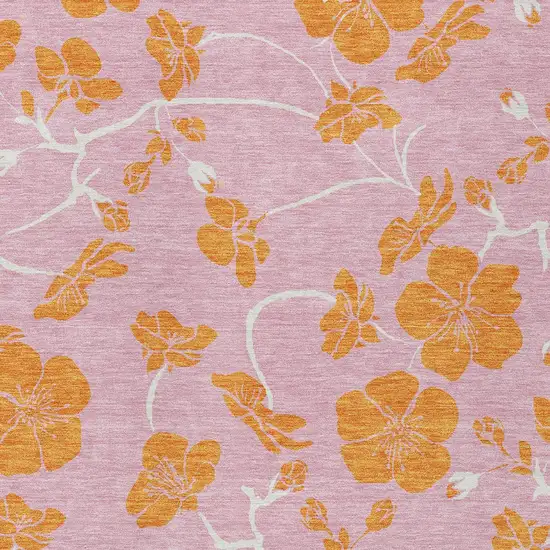 Pink And Copper Floral Washable Indoor Outdoor Area Rug Photo 6