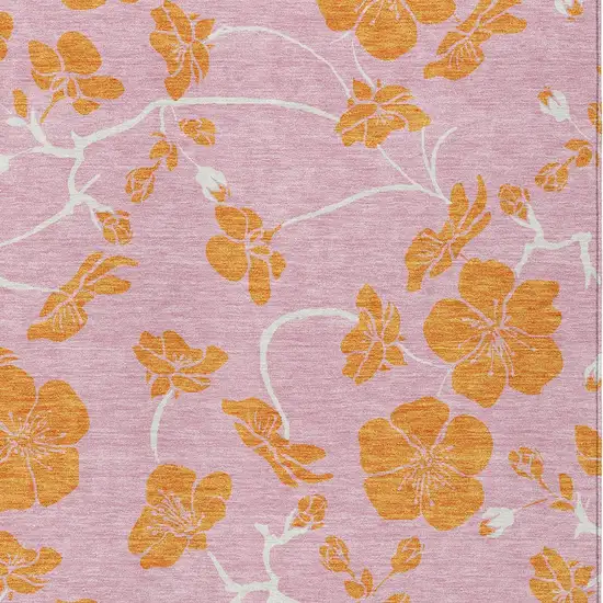 Pink And Copper Floral Washable Indoor Outdoor Area Rug Photo 6