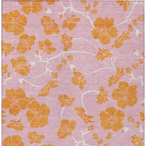 Photo of Pink And Copper Floral Washable Indoor Outdoor Area Rug