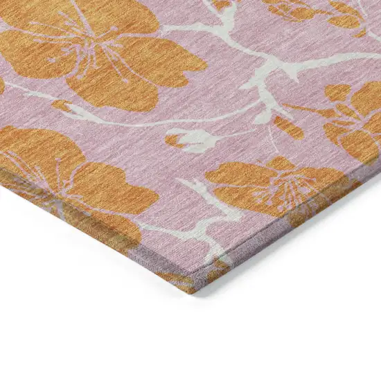 Pink And Copper Floral Washable Indoor Outdoor Area Rug Photo 5