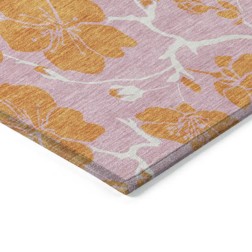 Pink And Copper Floral Washable Indoor Outdoor Area Rug Photo 5