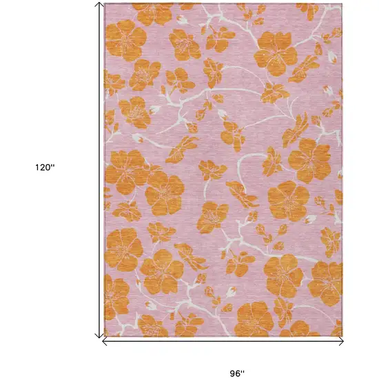 Pink And Copper Floral Washable Indoor Outdoor Area Rug Photo 3