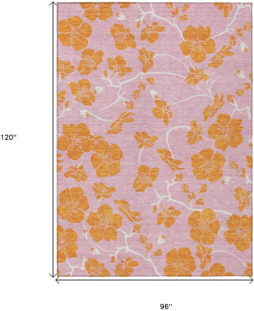 Pink And Copper Floral Washable Indoor Outdoor Area Rug Photo 3