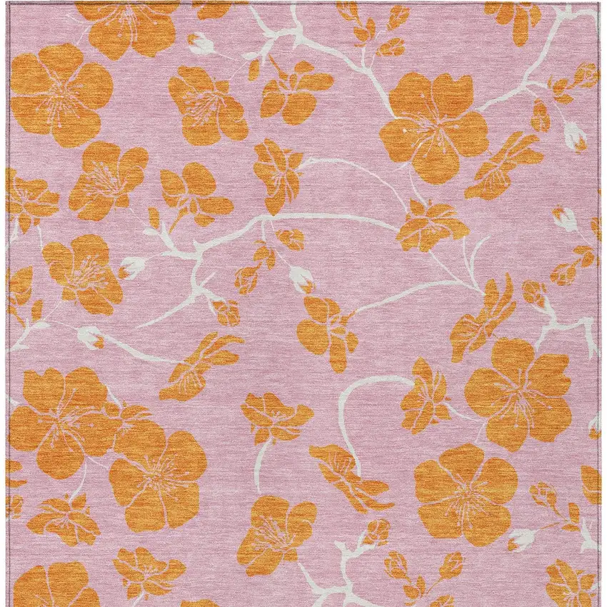 Pink And Copper Floral Washable Indoor Outdoor Area Rug Photo 8