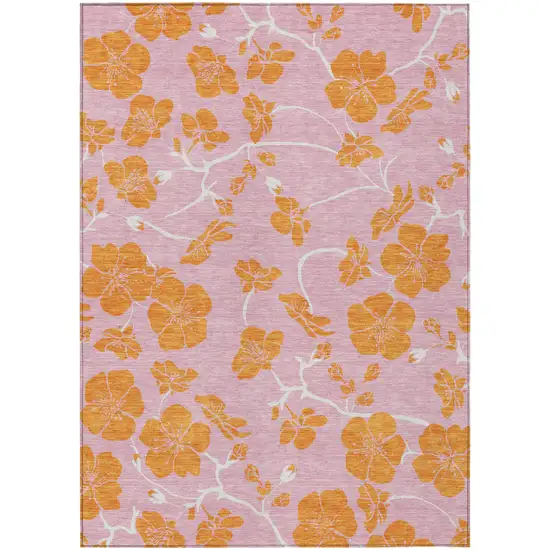 Pink And Copper Floral Washable Indoor Outdoor Area Rug Photo 2