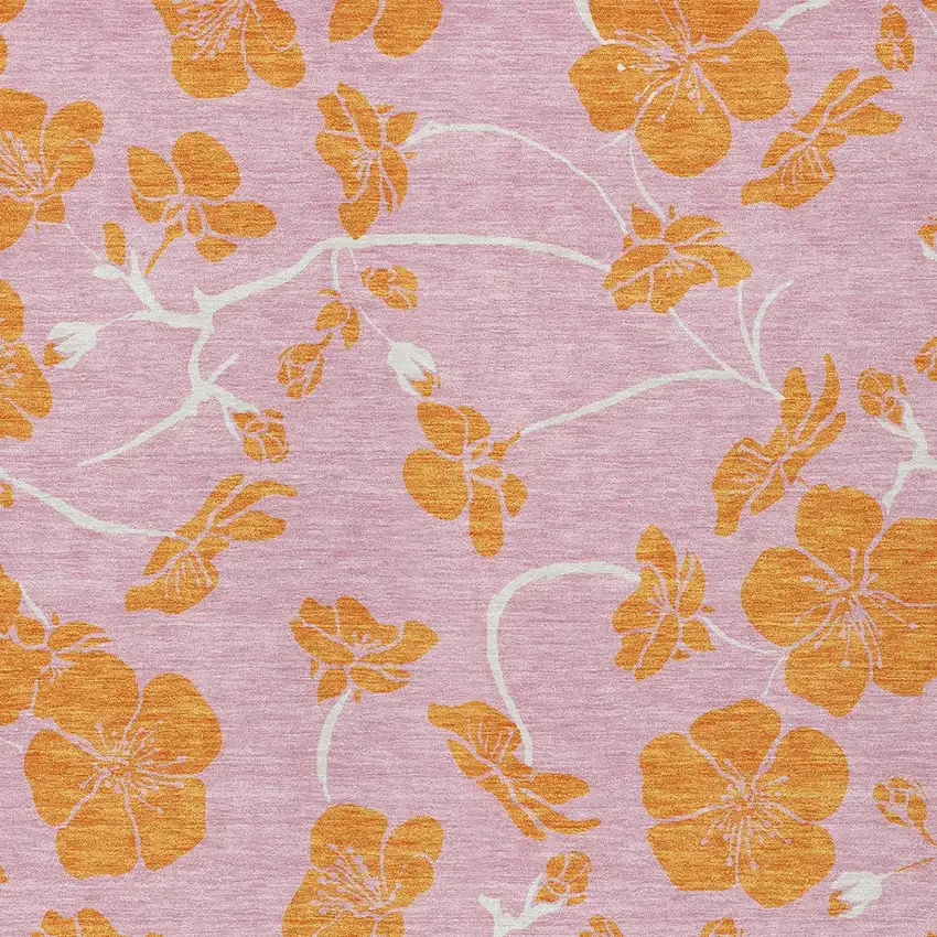 Pink And Copper Floral Washable Indoor Outdoor Area Rug Photo 6