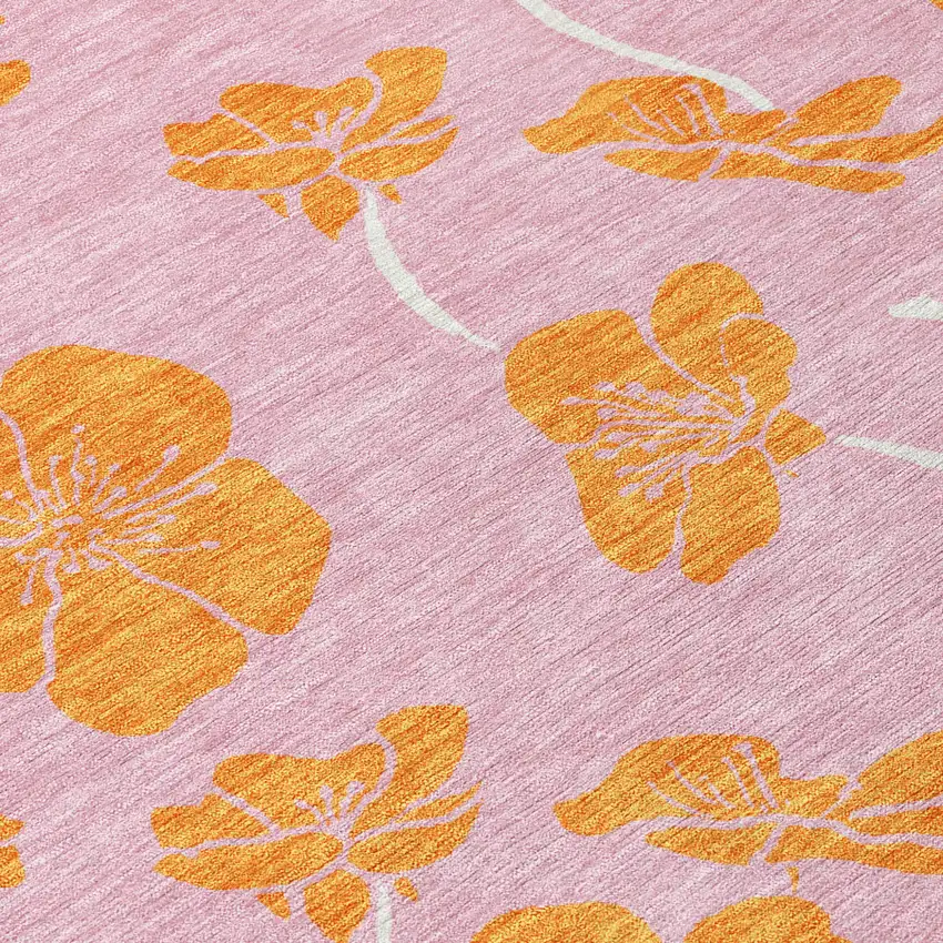 Pink And Copper Floral Washable Indoor Outdoor Area Rug Photo 7