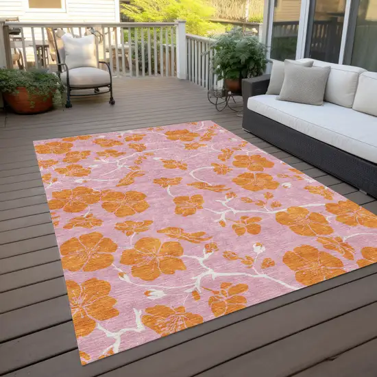 Pink And Copper Floral Washable Indoor Outdoor Area Rug Photo 9