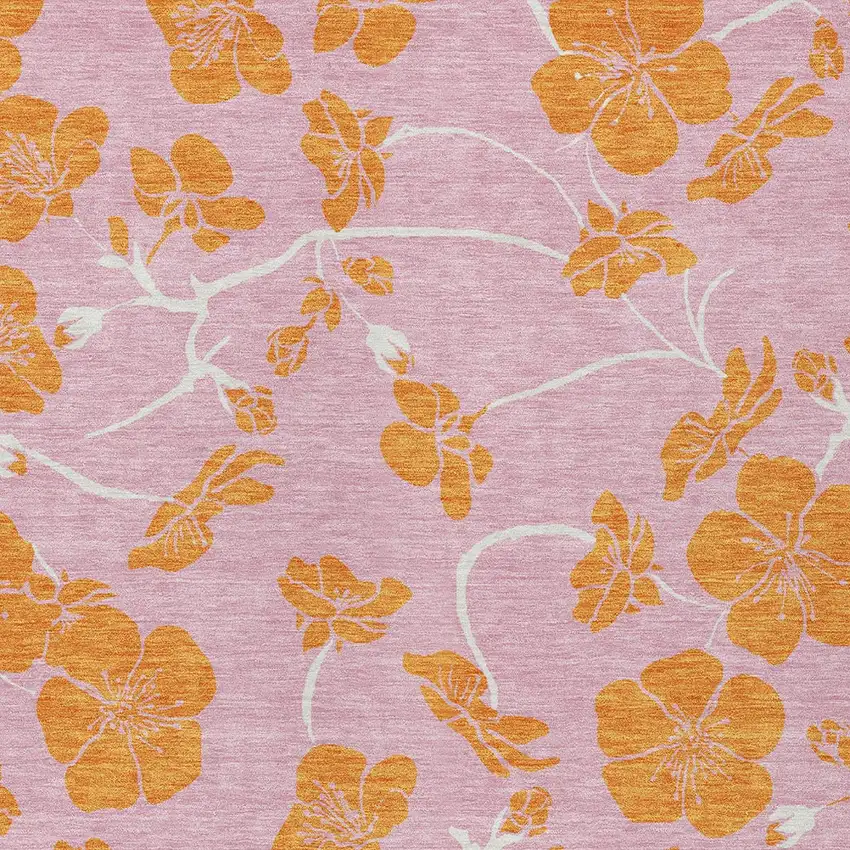 Pink And Copper Floral Washable Indoor Outdoor Area Rug Photo 6