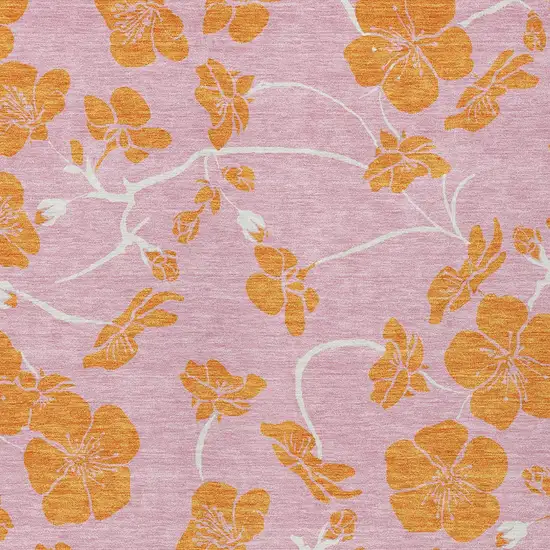 Pink And Copper Floral Washable Indoor Outdoor Area Rug Photo 6