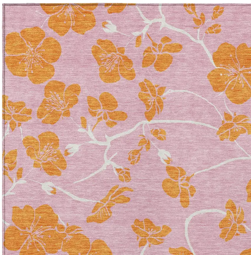 Pink And Copper Floral Washable Indoor Outdoor Area Rug Photo 6