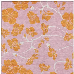Photo of Pink And Copper Floral Washable Indoor Outdoor Area Rug
