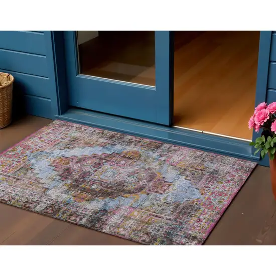 Pink And Copper Medallion Washable Indoor Outdoor Area Rug Photo 2