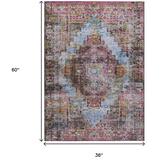 Pink And Copper Medallion Washable Indoor Outdoor Area Rug Photo 9