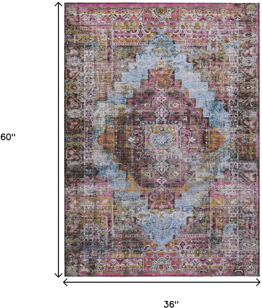 Pink And Copper Medallion Washable Indoor Outdoor Area Rug Photo 9