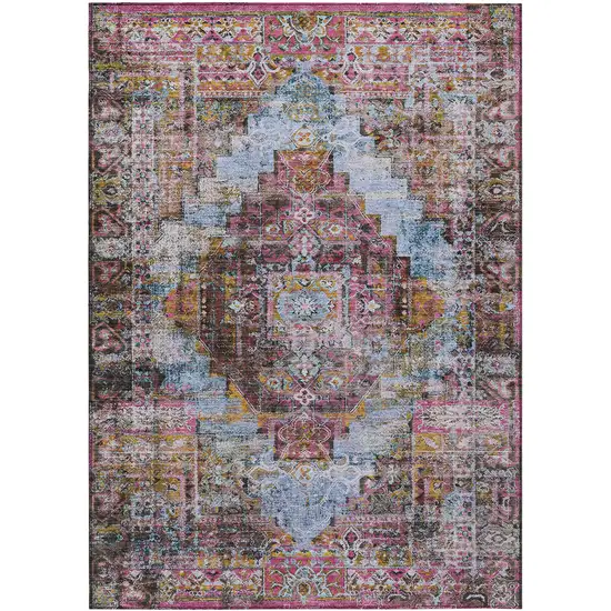 Pink And Copper Medallion Washable Indoor Outdoor Area Rug Photo 1