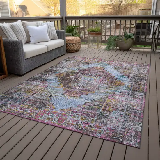Pink And Copper Medallion Washable Indoor Outdoor Area Rug Photo 8