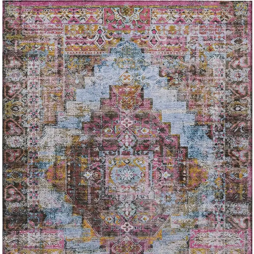 Pink And Copper Medallion Washable Indoor Outdoor Area Rug Photo 6