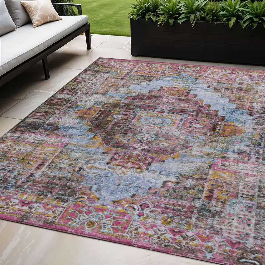 Pink And Copper Medallion Washable Indoor Outdoor Area Rug Photo 2