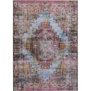 Photo of Pink And Copper Medallion Washable Indoor Outdoor Area Rug